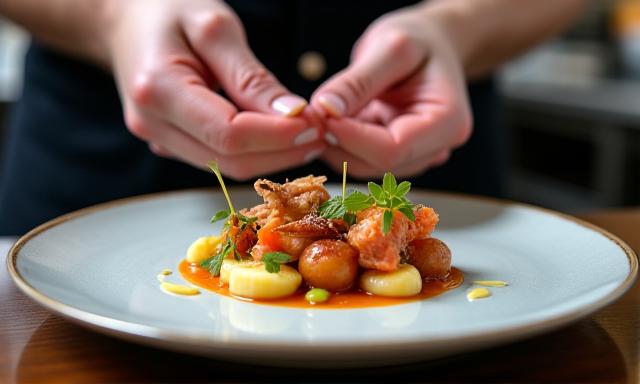 Chef étoilé préparant une dégustation gastronomique d'exception